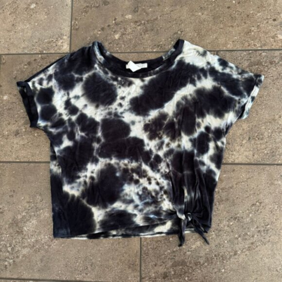 Caution To The Wind, Tie Dye Black and White Front Tie T-Shirt, Size small - Picture 1 of 2